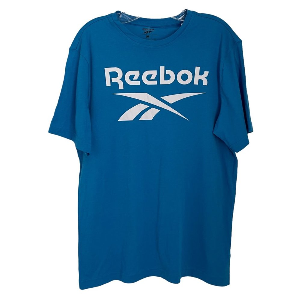 Reebok Graphic Series Blue White Stacked Short Sleeve Tee Medium M